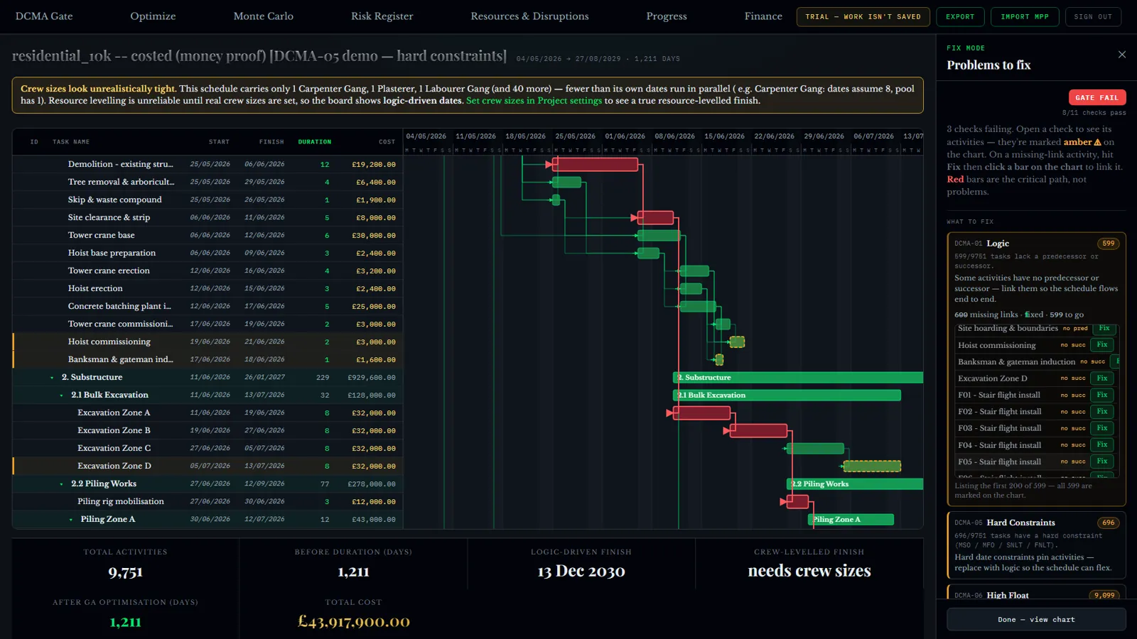The check re-running live after a fix, with the failing count dropping