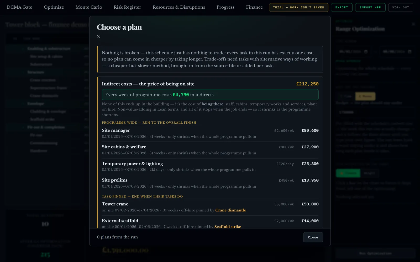 The indirect cost map and the savings finder.